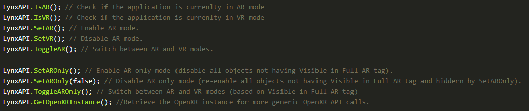 Lynx API calls for querying and switching AR and VR modes