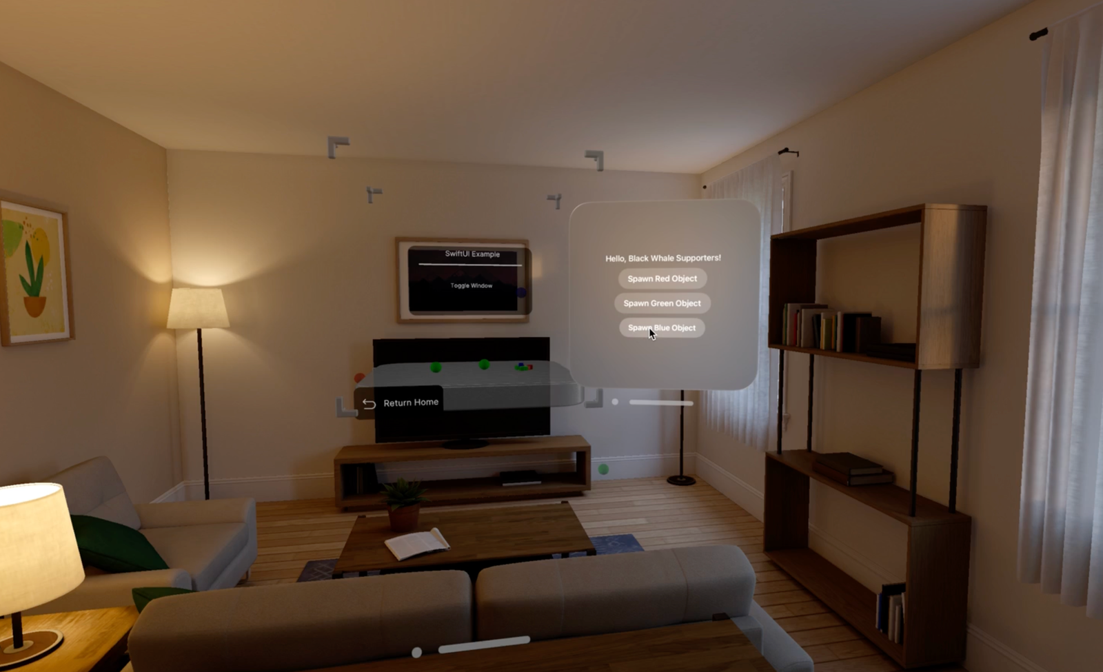 SwiftUI controls and spawned objects in the visionOS simulator