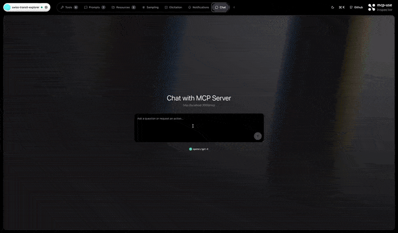 Swiss Transit Explorer chat demo