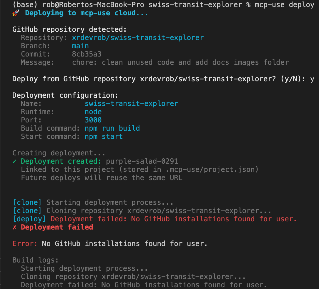 Swiss Transit Explorer deployment issue