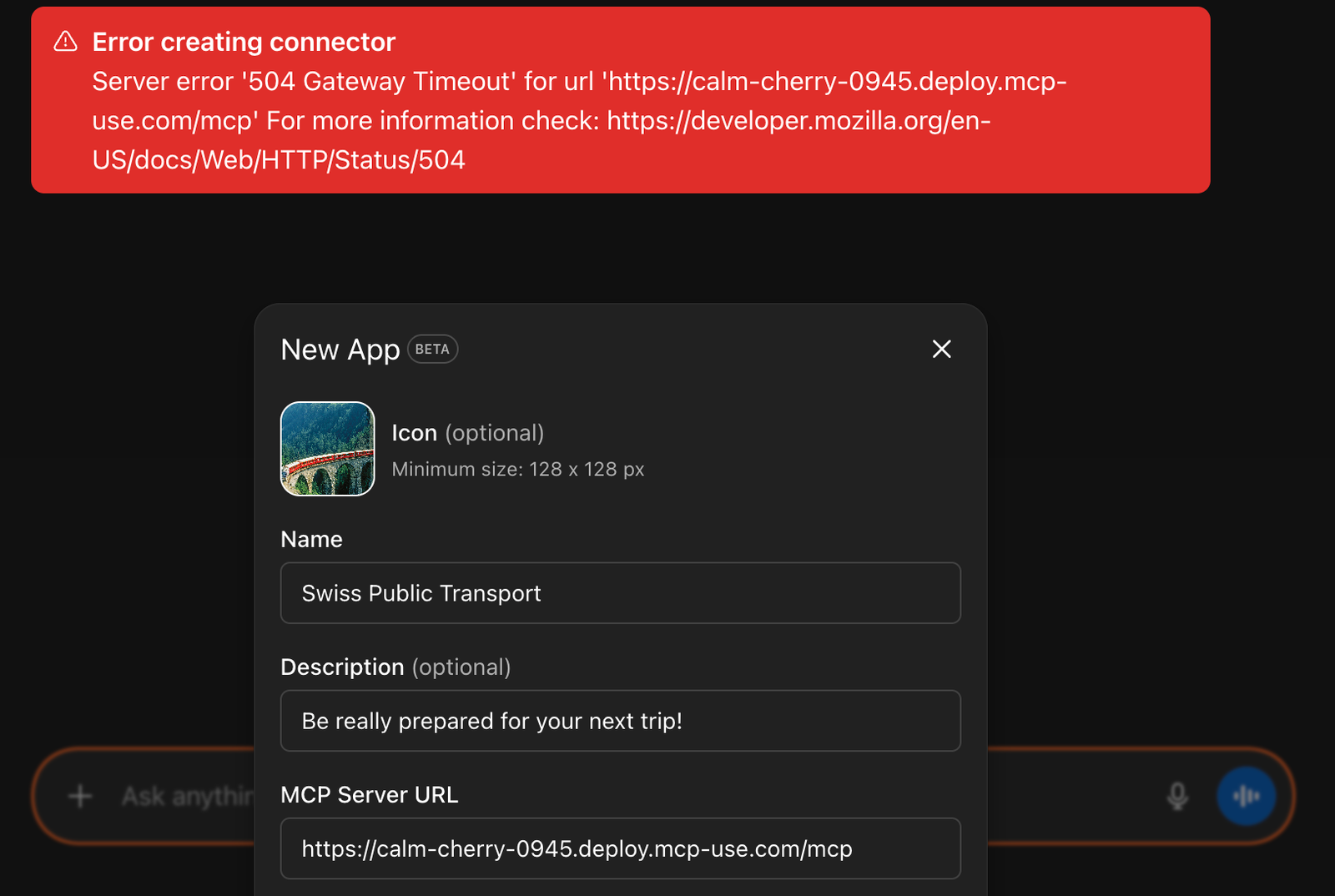 ChatGPT server error screenshot